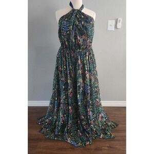 Jason Wu Eloquii Maxi Dress Size 24 Floral Halter Tie Neck Elastic Waist NEW